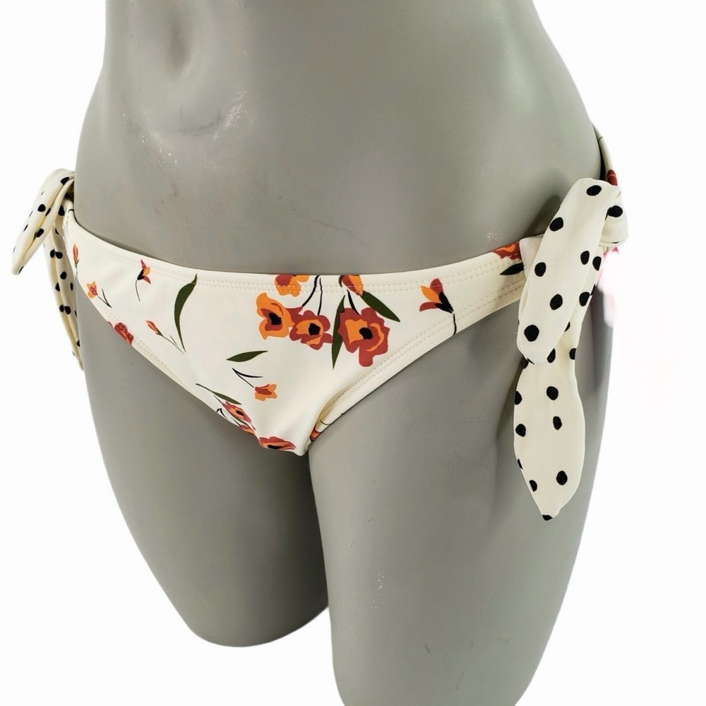Xhilaration Floral Tie-Side Bikini Bottoms - Cream and Orange Polka Dot